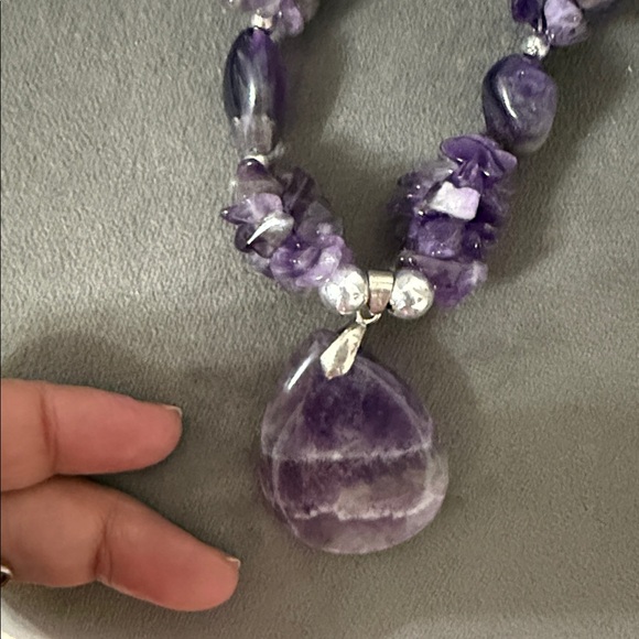 Amethyst Beaded Necklace and Bracelet Set - Purple - Picture 3 of 3